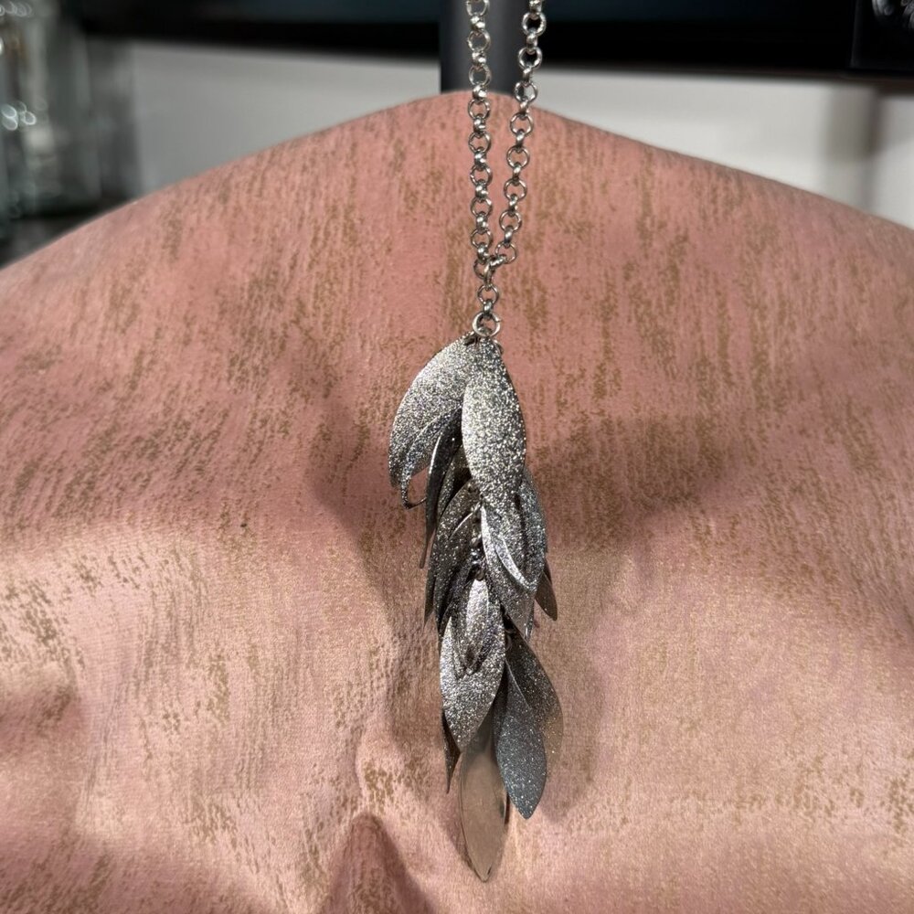 Charming Charlie Silver-Tone Leaf Pendant Necklace — 32" Chain